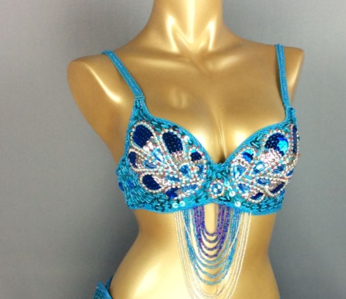 Women Beading Sequins Samba Carnival Belly Dancing Bra Top for Halloween Dance EDC Rave Mardi Gras Night Party Stage Performance