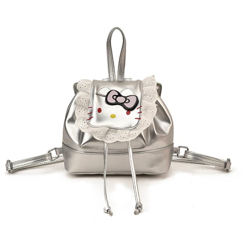 Cartoon Kitten Print Boys And Girls Backpack Sweet Lace Baby Schoolbag Children'S Backpack