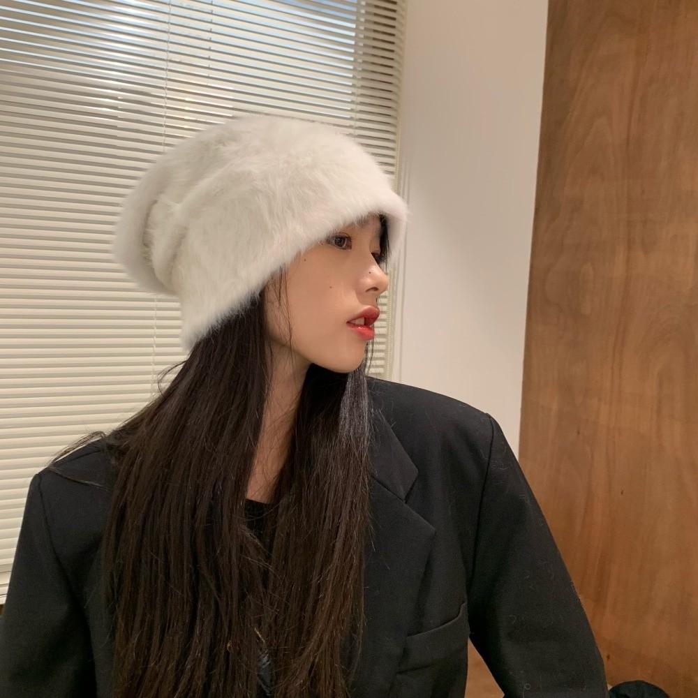 Rabbit Fur Winter Knitted Cap Solid Color Ear Protection Skullcap Slouchy Beanie Hat Teenagers