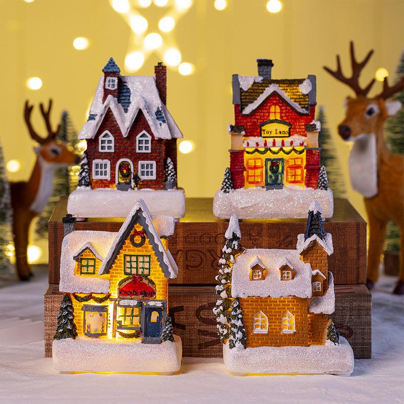 Glowing Christmas Cabin House with Led Lights Christmas Story Village Houses Festival Ornament Christmas Atmospheres Ornament