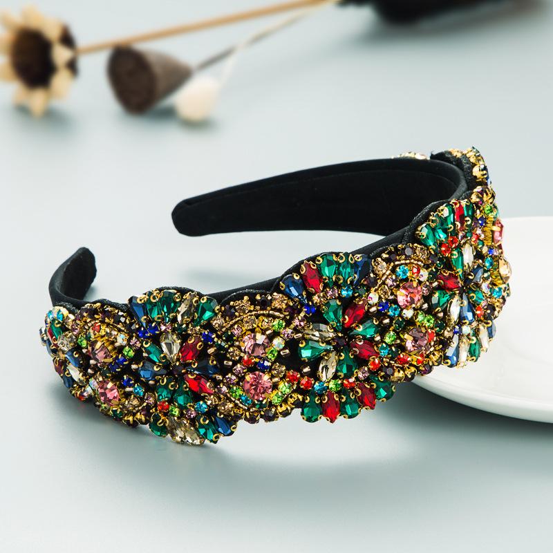 Повязка для волос в стиле барокко, ретро, ​​индивидуальный обруч для волос, вышитый вручную из цветного стекла с цветком, тяжелая работа