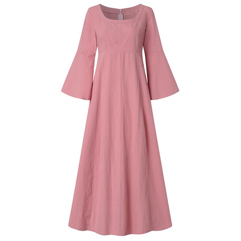 Women Autumn Retro Square Neck Maxi Dress, Long Flare Sleeve Loose Fit National Style Big Swing Hem Casual Long Dress