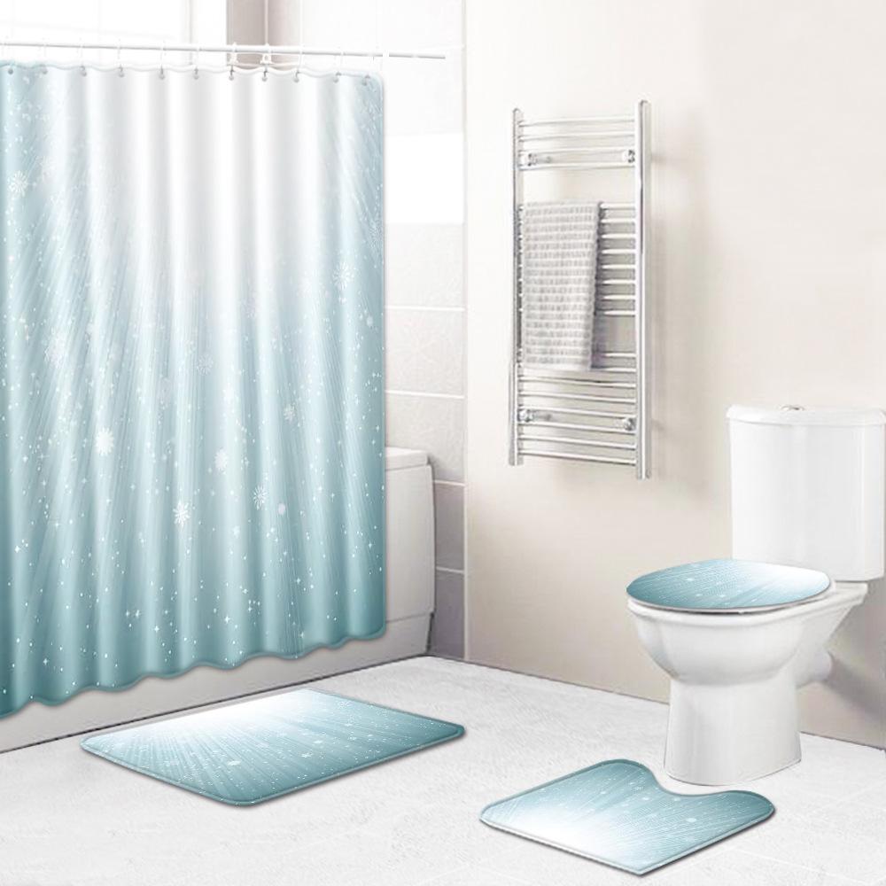 Creative 3D Printing Bathroom Non-Slip Floor Mat Shower Curtain Combination Carpet European And American Style