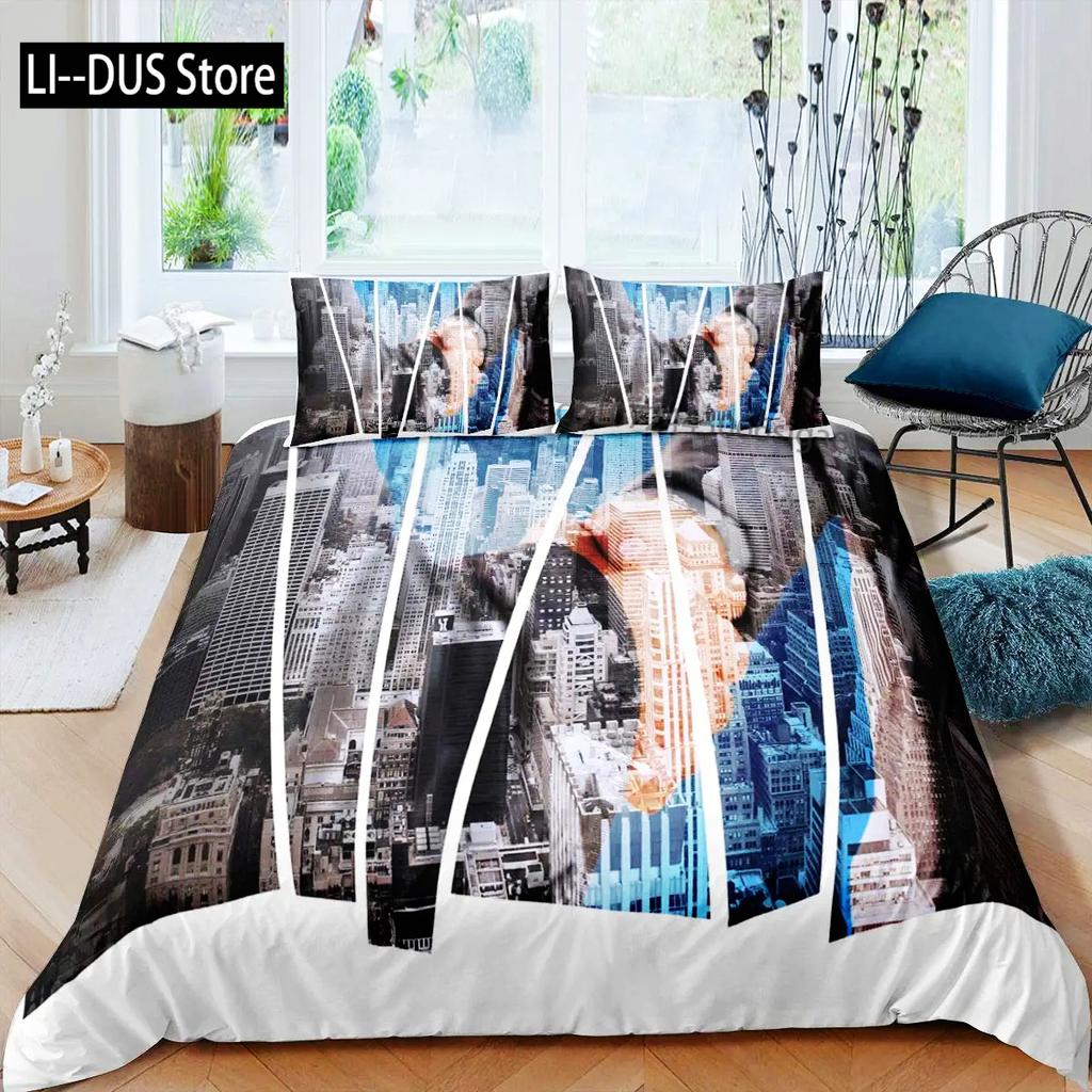 New York Duvet Cover Set Skyline Print Decorative 2/3 Piece Bedding Set With Pillow Shams Twin Full Queen King Size Room Decor