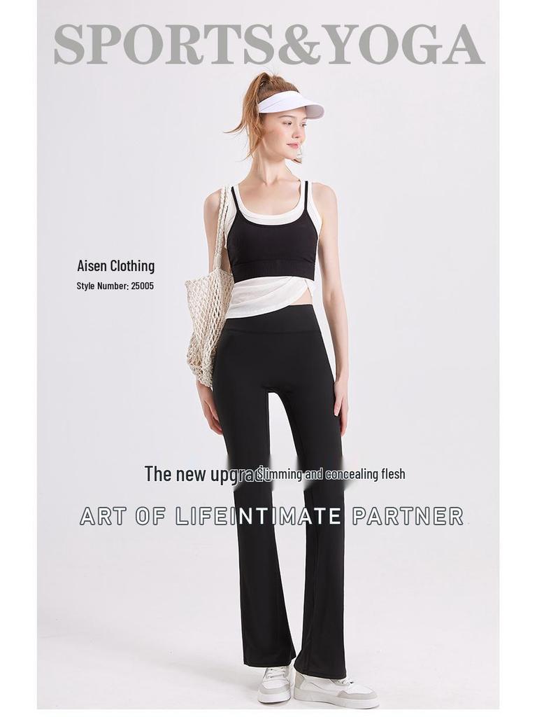 Брюки для йоги с микроклешем и высокой талией - Женские утягивающие, подтягивающие бедра, быстросохнущие фитнес-леггинсы бесшовного дизайна