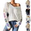 Women's Autumn And Winter Casual Mixed Colours Hand Crochet Flower Patchwork V-Neck Pullover Long Sleeve Sweater