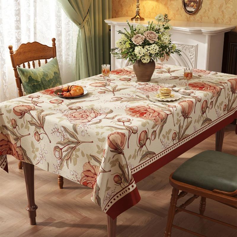 Pvc Yarn Table Cloth Rectangular Dining Decor Multi Size Floral Print Waterproof Oilproof Anti Stain Wipe Home Kitchen Table Mat