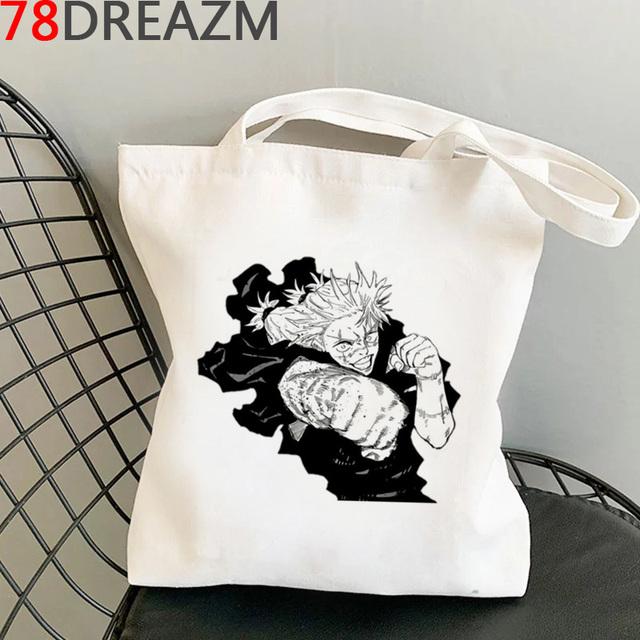 Сумка для покупок Jujutsu Kaisen bolsas de tela, многоразовая хлопковая сумка для вторичной переработки, сумка-тоут bolso, сетка, recilaje, тканевая ткань sacolas