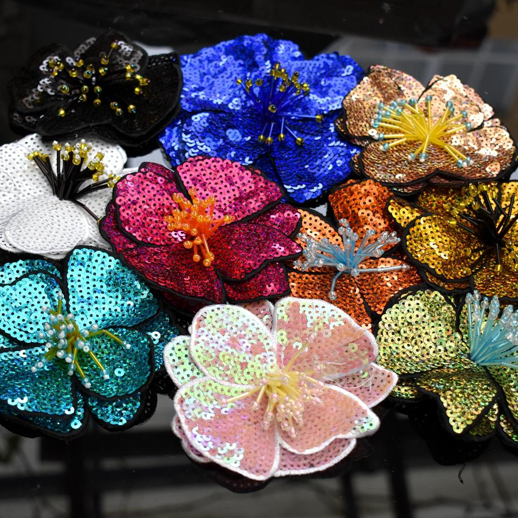 Handmade Beads Embroidery Flower Colorful Sequins Patch Cloth Decorated With DIY Auxiliary Material Large Repair Hole Applique
