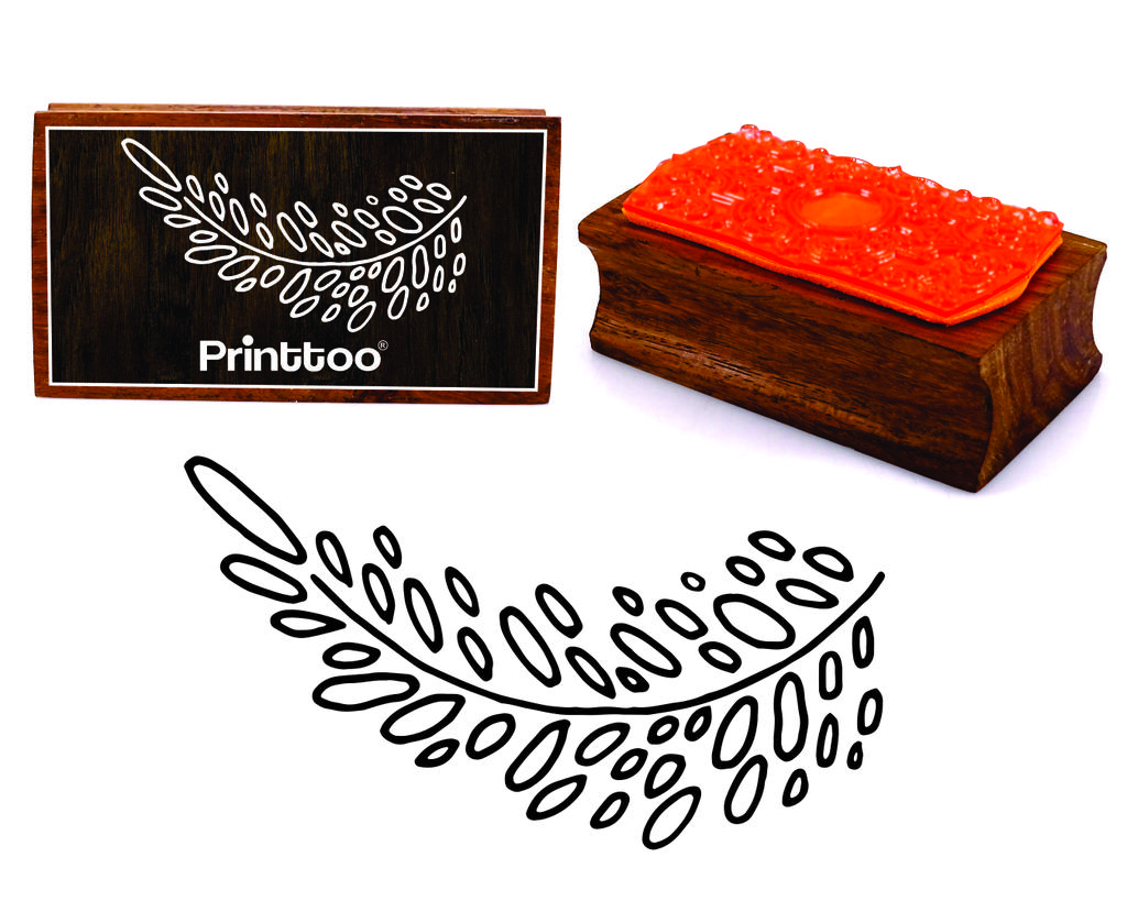 Printtoo Hand Draw Leaf Vine Rectangular Wooden Rubber Stamp Block