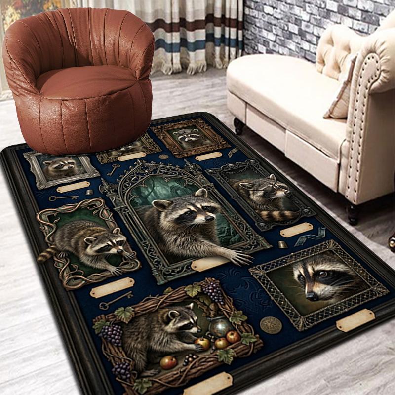 Raccoon Collage Pattern Rug Floor Mat for Living Room or Bedroom Soft and Comfortable Carpet a Gift for Birthday and Holiday.
