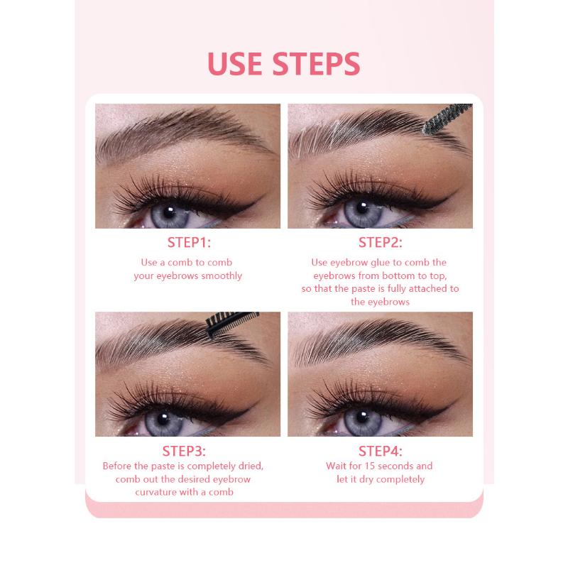 Pudaier Natural Трехмерный крем для бровей с расчесанными бровями Фиксированный крем для бровей Бесцветный набор Двусторонняя расческа для бровей Клей для бровей