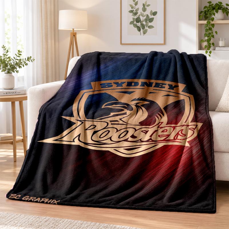 Sydney Roosters Printed Flannel Blanket Warm Comfort Bed Throw For Indoor Home Decoration