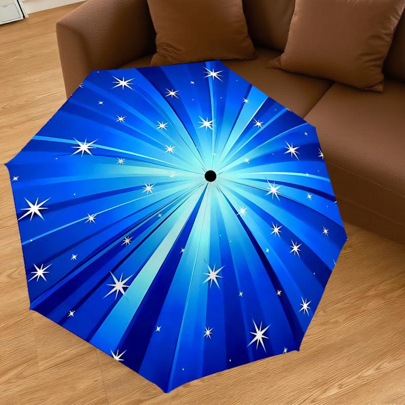 1PC Blue Stars Umbrella-8-Rib Reinforced, Automatic Open, Lightweight & Durable, Cute Fashion Accessory for Outdoor-W114