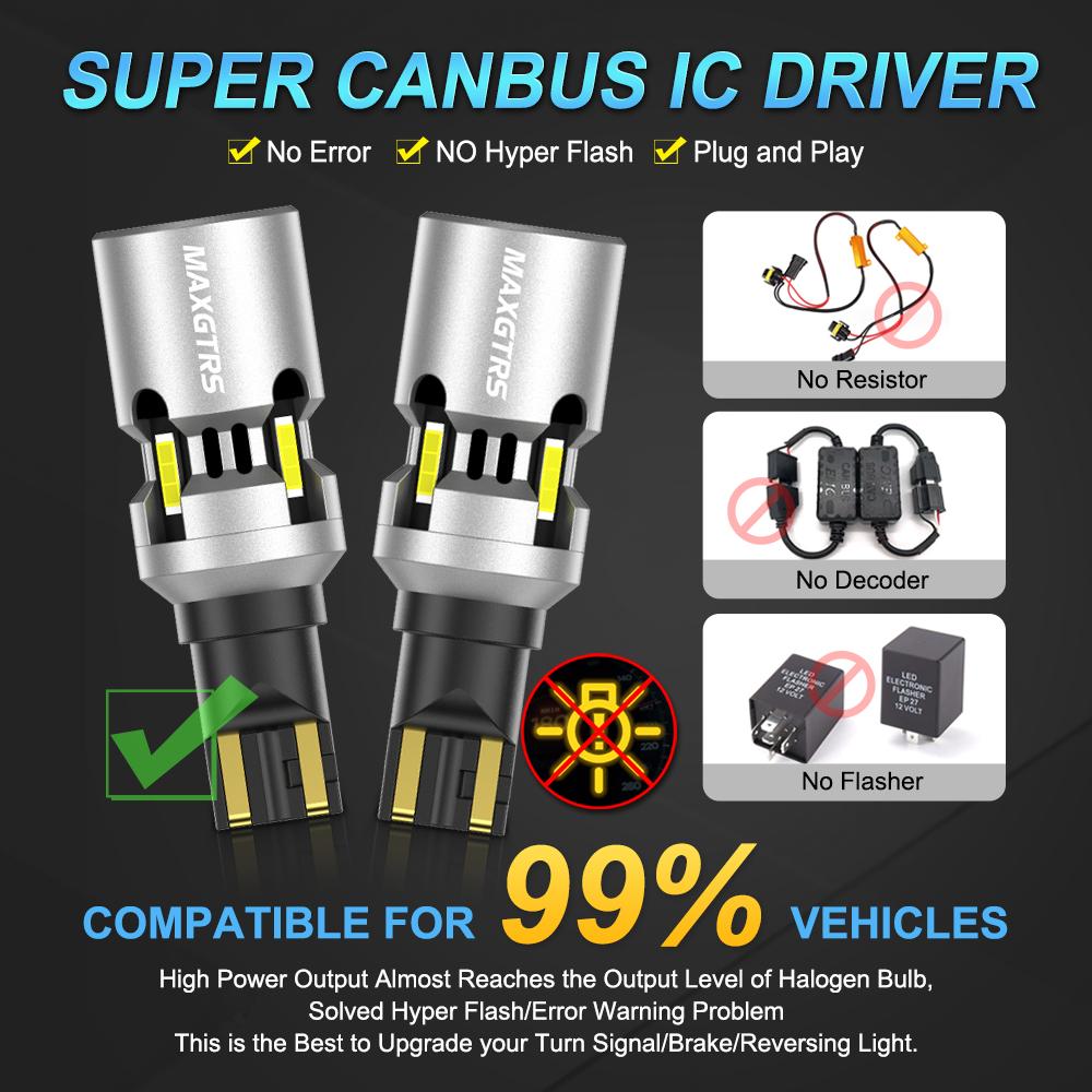 MAXGTRS 2x T15 W16W 912 921 Светодиодная лампа Canbus Без ошибок Без гиперактивной вспышки Светодиодная лампа заднего хода Автомобильный указатель поворота Янтарный Белый