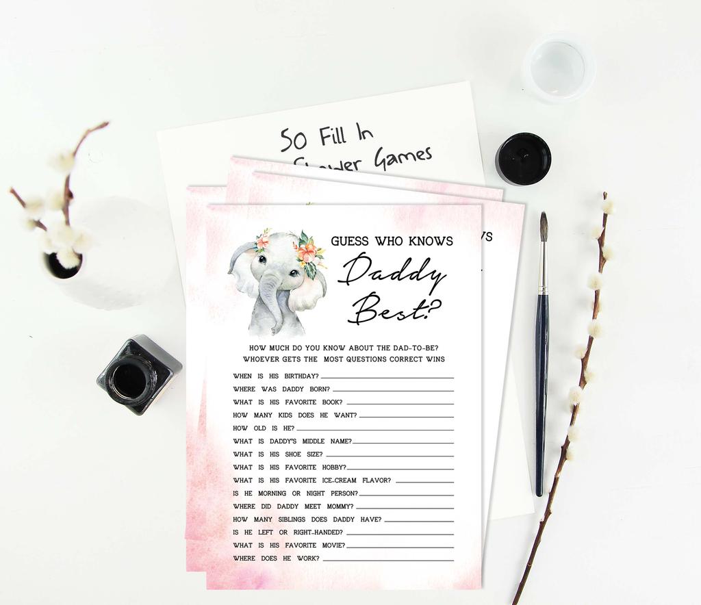 Inkdotpot Игровой набор для вечеринки по случаю рождения ребенка из 50 игр BabyA AlphabetA ABCA для девочек-слонят в джунглях