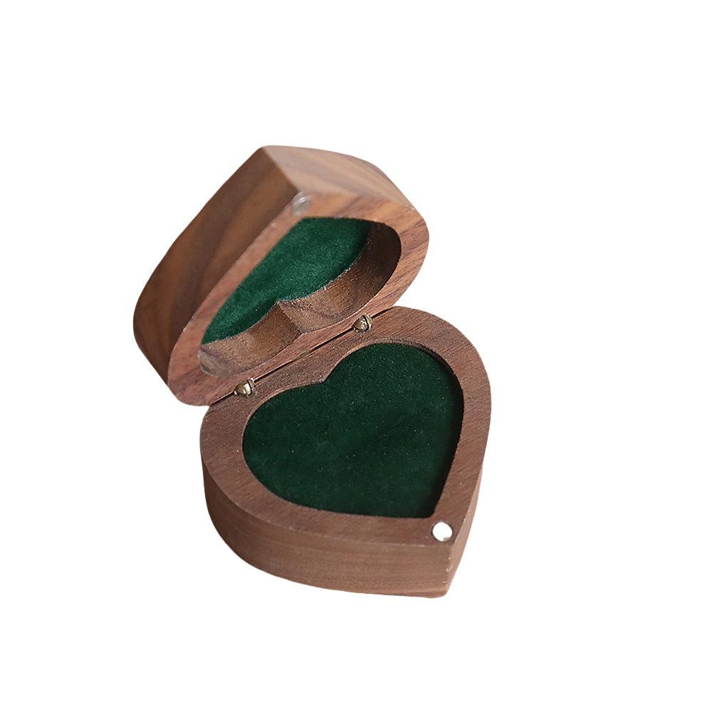 Anti-collision Walnut Wood Rings Box 1/2 Slots Rings Bearer Box Simple Heart Rings Holder  Propose