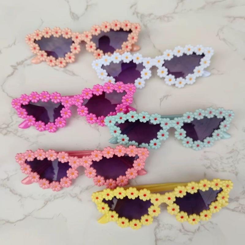 Kids Flower Sunglasses Girls Cat Eye Frame Glasses Children Cute Daisy Shades Outdoor UV Protection Party Eyewear