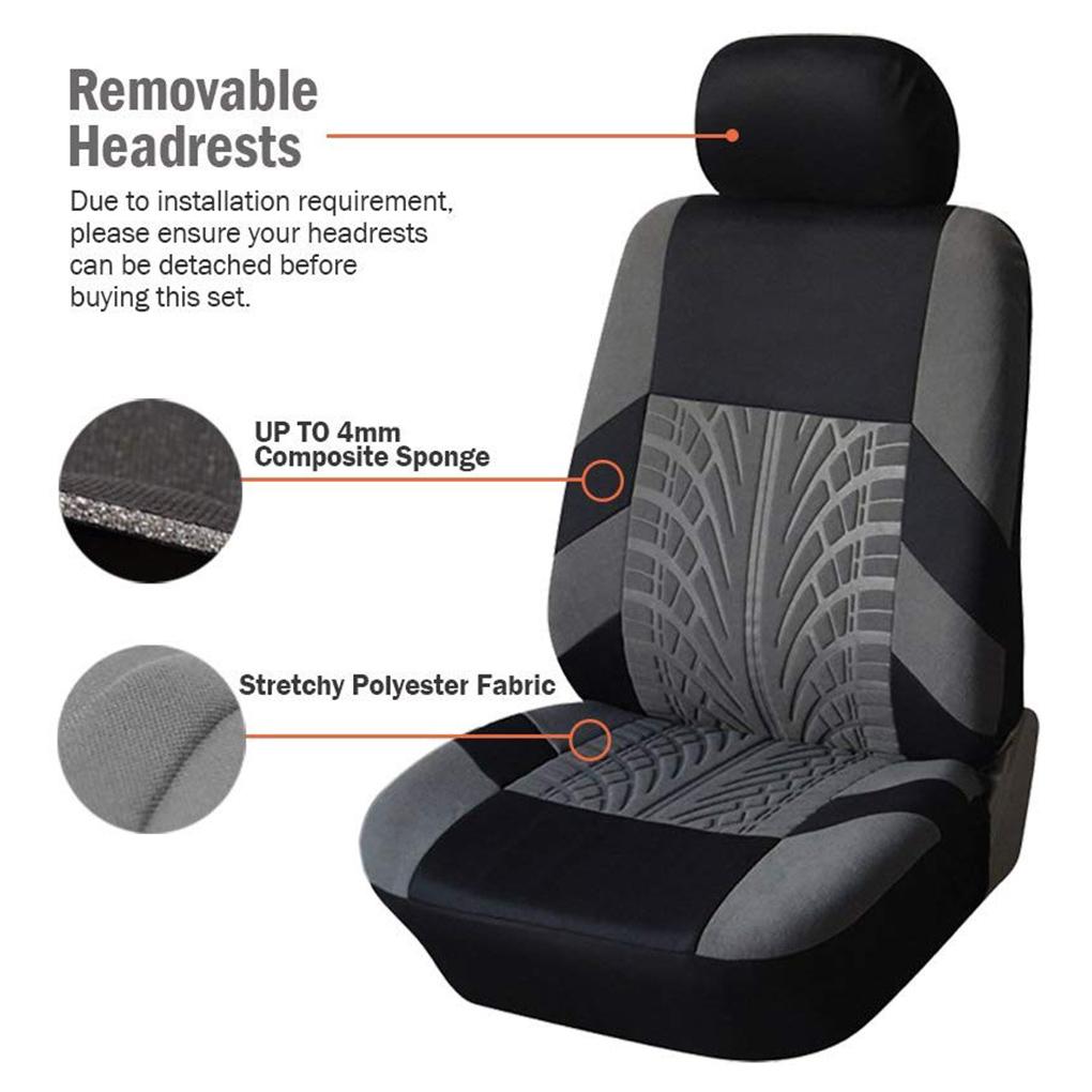 Комплект чехлов Универсальный размер Подходит для большинства автомобилей Чехлы со стилизацией под следы шин Для сидений