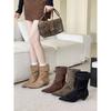 2025 European and American Style Wood Grain and Hand-tied Pointed Suede Short Boots