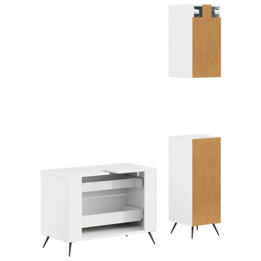3 Piece Bathroom Cabinet System BREDA High Gloss White