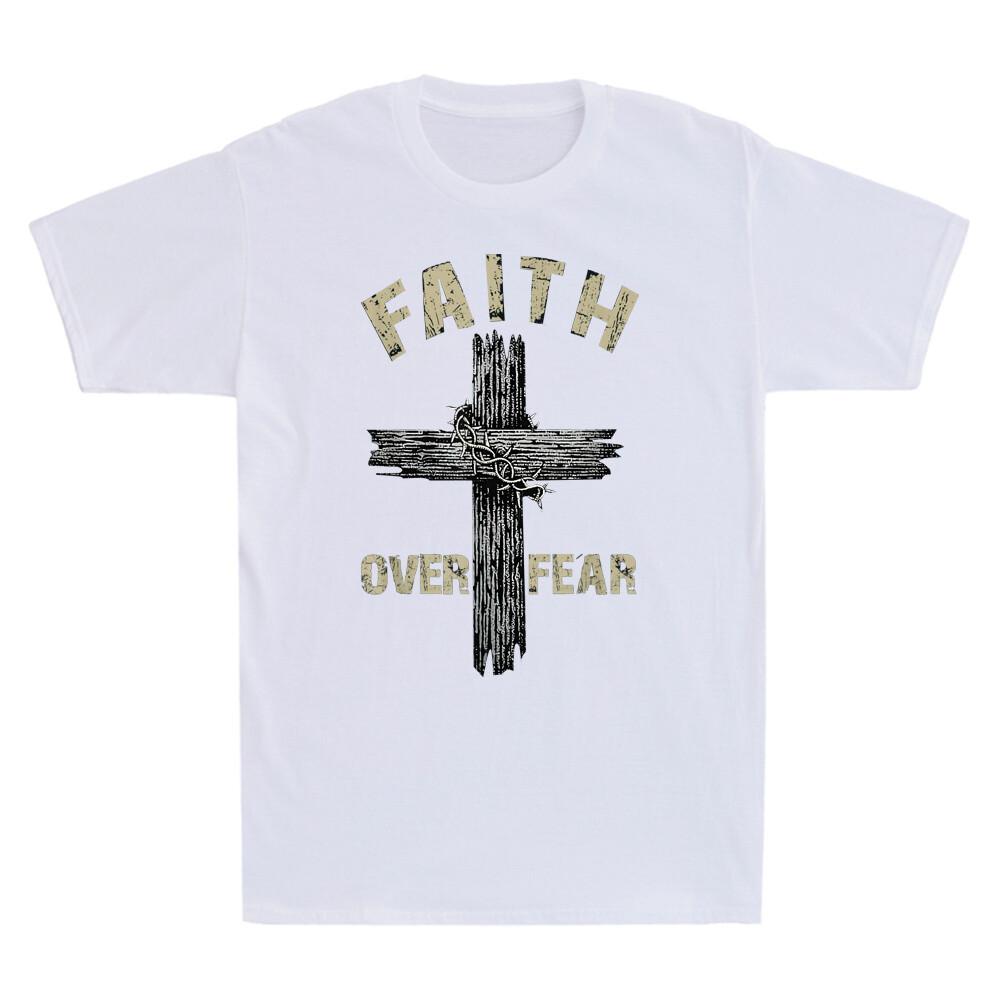 Jesus Christ Cross Faith Over Fear Quote Saying Christian Unisexs Black Tshirt