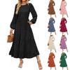 Women's Casual Round Neck Polka Dot Tiered Long Sleeve Ruffle Pocket Dresses