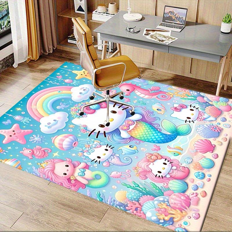 Office Rug Mermaid Hello Kitty Anti-Slip Rug, Machine Washable for Living Room, Bedroom, Office, Multiple Sizes, Bedroom Mat, Decorative Mat, Durable