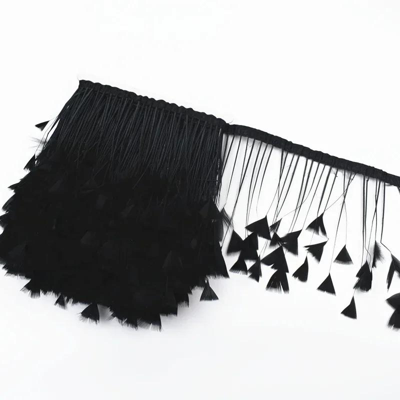 2Meters Colored Turkey Feathers On Tape Tassel Fringe Trim Decoration White Black Ribbon Sewing Dress Flecos Handicrafts Decor