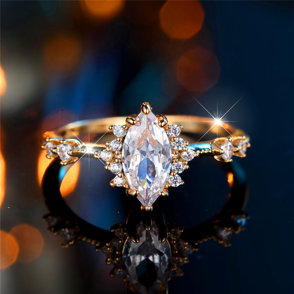 Роскошные женские обручальные кольца с белым цирконием, золотистые свадебные кольца, ювелирные изделия, подарки для вечеринок.