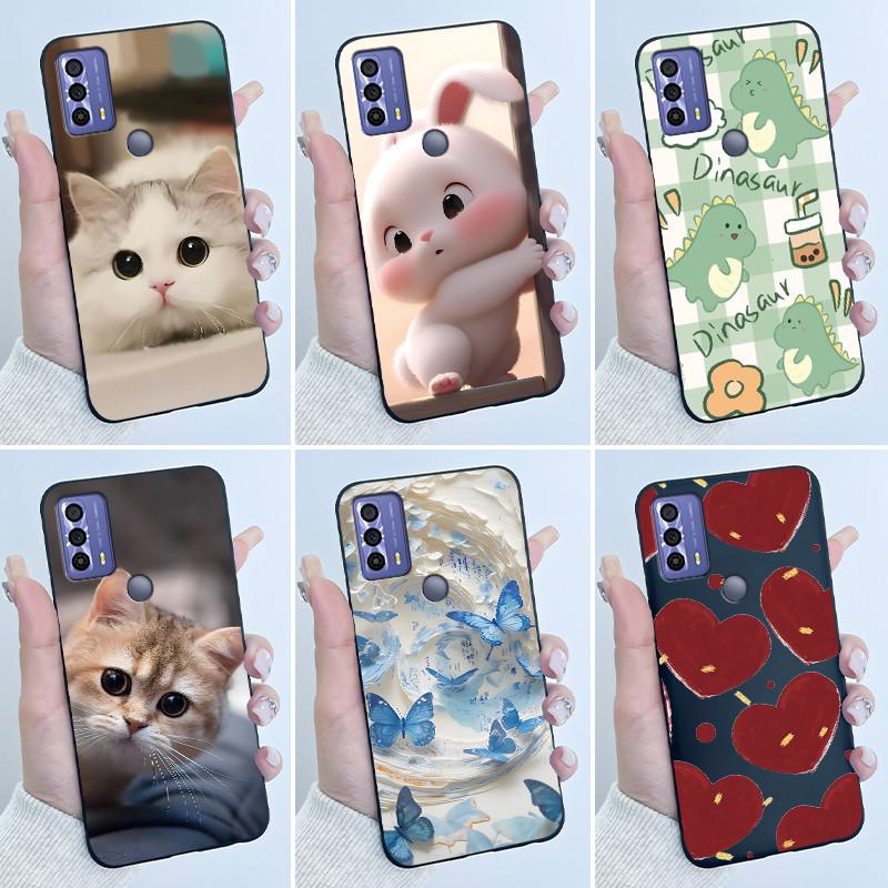 Cute Case For TCL 20B (6159K) Fundas Capa Printing Shell Protective Cover Soft Silicone Coque Cartoon Black Casing