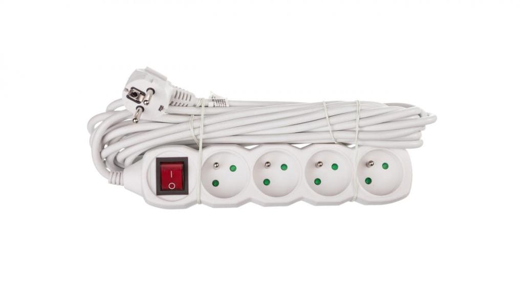Extension cord with switch 4-sockets Z/U 7M /H05Vv-F 3G1/ White P1417