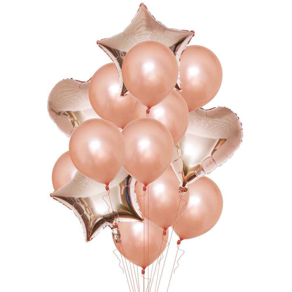 Champagne Gold Love Pentagram Aluminum Film Balloon Pearlescent Latex Balloon Combination Set