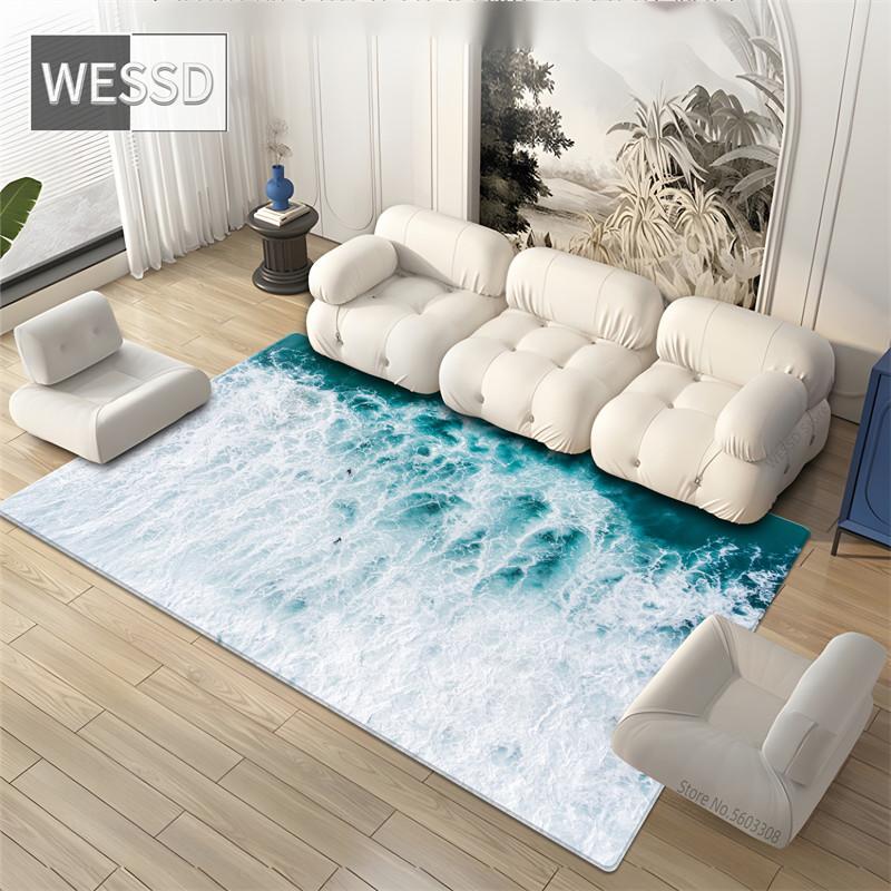 Пляжный коврик для гостиной с морскими волнами, 3D напольный коврик с пейзажным принтом, фланелевая губка, большой коврик для ванной комнаты, декоративный ковер для спальни, мягкий