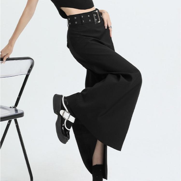 Long Black Skirt Women Streetwear High Waist A-line Belt Slim Irregular Split Sexy Goth Maxi Skirt Autumn Fashion
