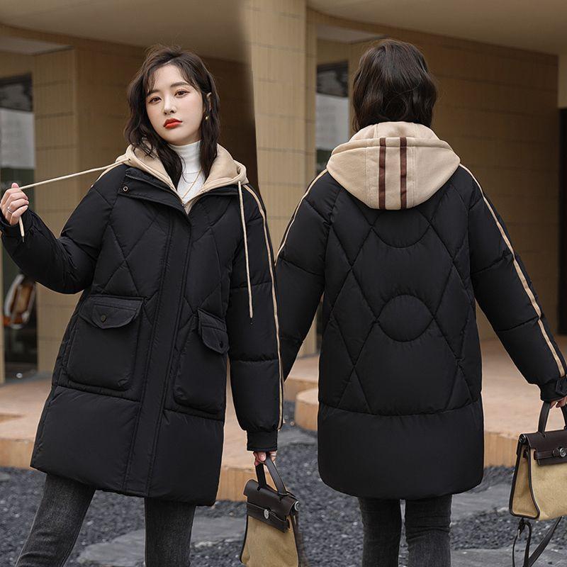 Зимняя одежда в тон Толстая куртка большого размера с пуховым наполнителем Женская средней длины Теплая куртка с наполнителем Куртка-пуховик