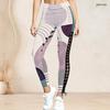 Women Plus Size High Waist Color Block Printed Side Eyelet Lace Up Full Length Fitted Leggings