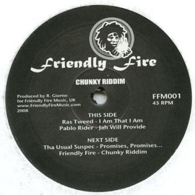 12-дюймовая пластинка RAS TWEED / PABLO RIDER / THA USUAL - Chunky Riddim FFM001 Friendly Fire M 2008 UK Регги, Ска и Даб