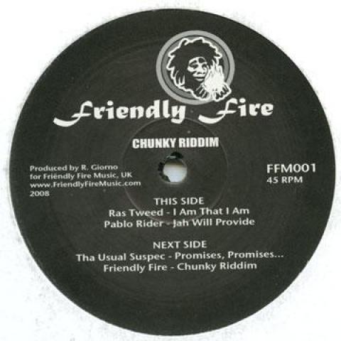 12-дюймовая пластинка RAS TWEED / PABLO RIDER / THA USUAL - Chunky Riddim FFM001 Friendly Fire M 2008 UK Регги, Ска и Даб