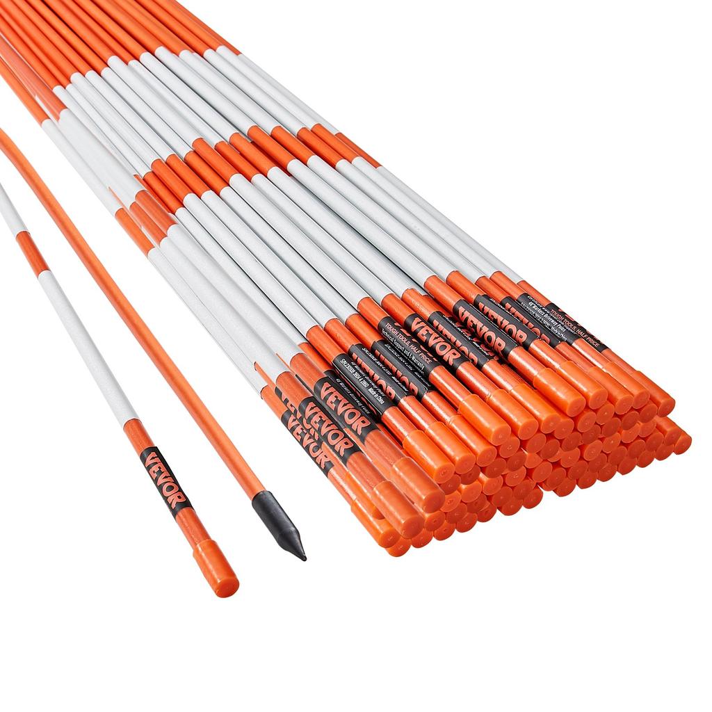 VEVOR Driveway Markers, 100PCS 122 cm, 0.79 cm Diameter, Orange Fiberglass Poles Snow Stakes with Reflective Tape