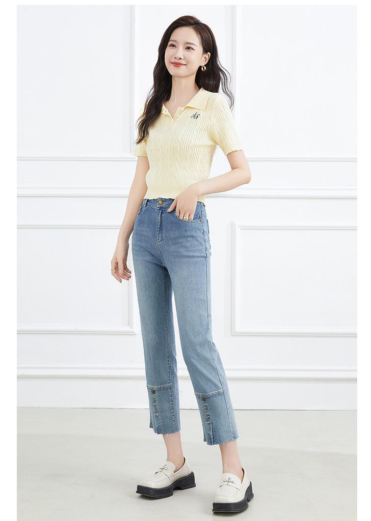 [Straight leg pants] Fashionable and casual high waist slimming women's jeans