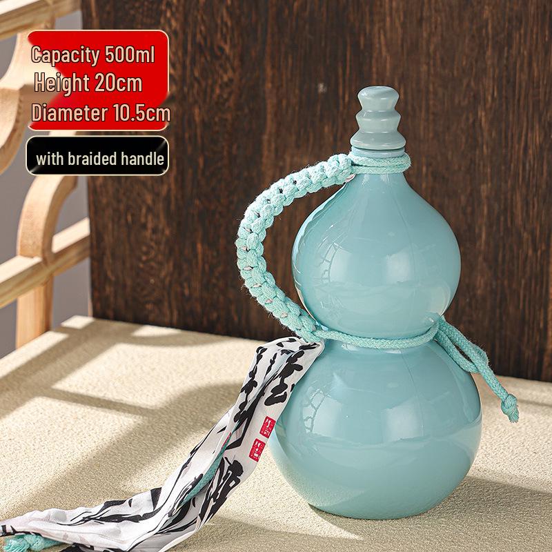 In Stock: 500ml Multicolor Imitation Porcelain Gourd Bottle with Hand Rope, Shoulder Strap & Accessories, Easy to Carry