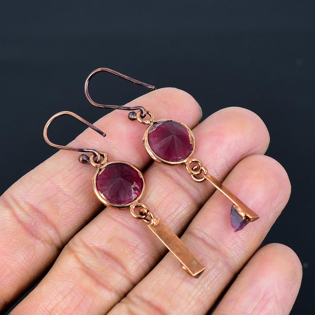 Рубиновые серьги Ювелирные изделия из драгоценных камней, Медные гальванопластические серьги ручной работы, Ювелирные изделия новейшего дизайна