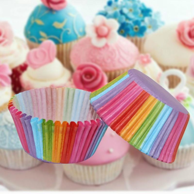 100 шт. красочные радужные бумажные вкладыши для кексов для выпечки кексов, чехол для вечеринки, PP