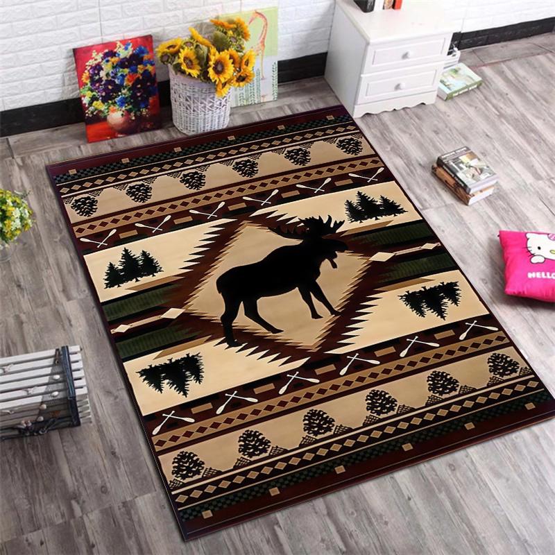 Bohemian Tribal Area Rug with Geometric Pattern, Vintage Red Large Carpet for Living Room Bedroom Home Decor, Non-Slip Soft Floor Mat