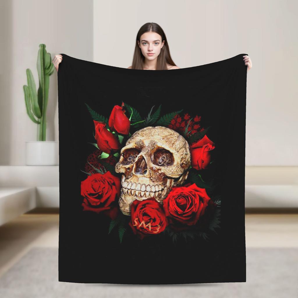 Floral Skull Vintage Blankets Day of the Dead Wool Awesome Soft Throw Blankets for Home All Season