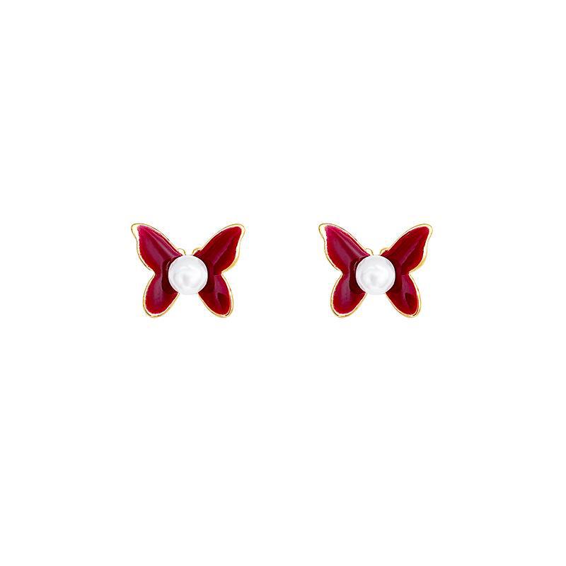Элегантные серьги Ankola Red Bow Pearl - универсальный осенне-зимний стиль для женщин и студенток