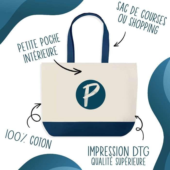 Sac shopping - PLANETEE - Salim Panda Grain - Bleu - Coton - Grand 40 x 45 cm