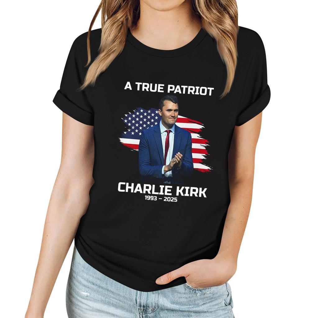 Women's Casual Printed T-Shirt Round Neck Pullover Short Sleeve Top