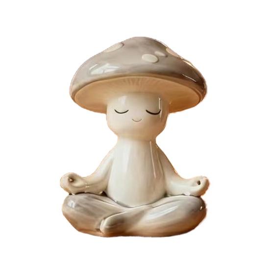 Zen Meditation Mushroom Sculpture Resin Mushroom Figurine for Living Room Home Office Desk Patio Garden Decor